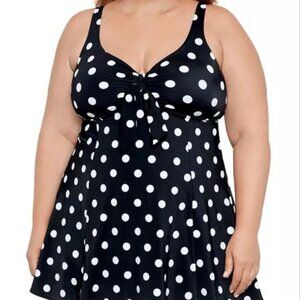 $ 122 Swim Solutions Plus Size Tummy Control Bow Front Swimdress Size 24W